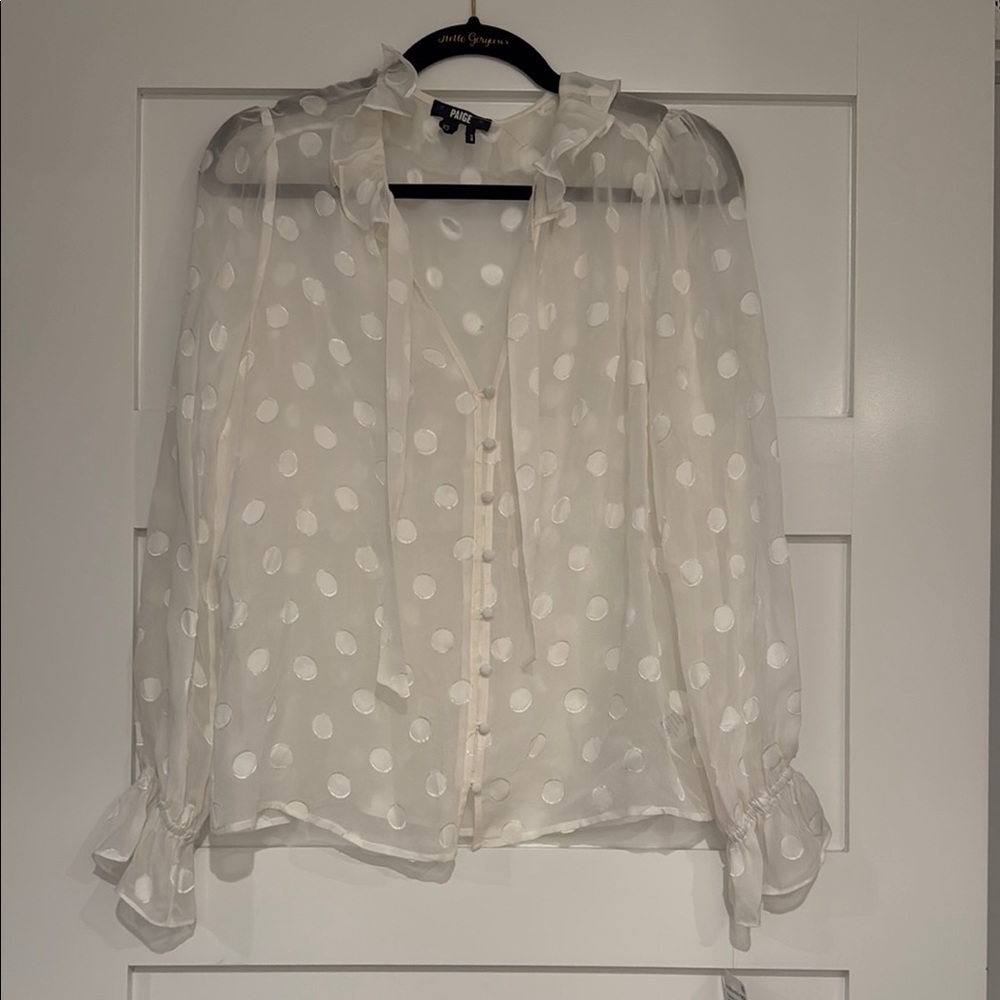 Cream Sheer Ruffled Blouse with Peter Pan Collar